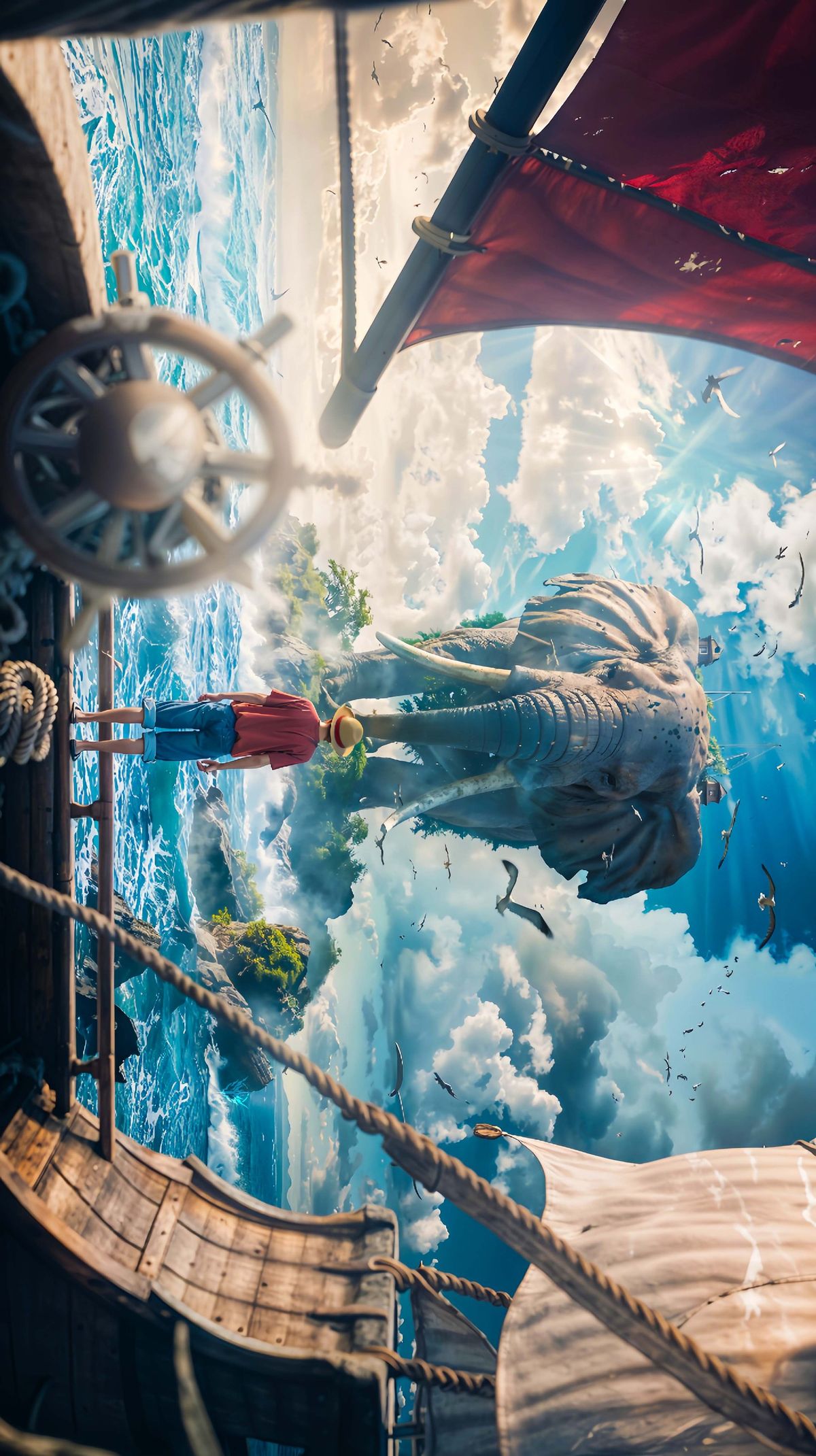 Luffy silhouette over the sea